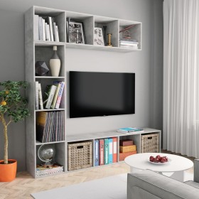 Mueble de TV y librería 3 piezas gris hormigón 180x30x180 cm