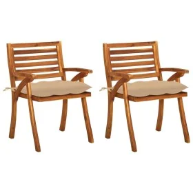Garden dining chairs with cushions 2 pcs solid acacia wood by , Garden chairs - Ref: Foro24-3060834, Price: 199,03 €, Discoun...