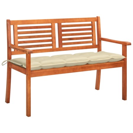 Banco de jardín 2 plazas madera maciza eucalipto y cojín 120 cm de , Bancos de jardín - Ref: Foro24-3060986, Precio: 188,77 €
