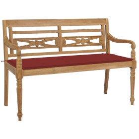 Banco Batavia madera maciza de teca con cojín rojo 120 cm