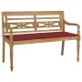 Batavia solid teak wood bench with red cushion 120 cm by , garden benches - Ref: Foro24-3062160, Price: 208,75 €, Discount: %
