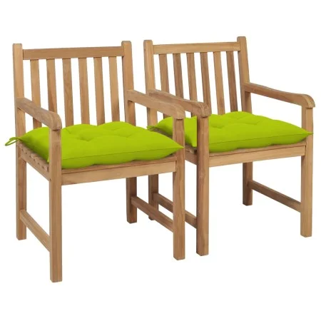 Sillas de jardín 2 uds madera de teca y cojines verde brillante de , Sillas de jardín - Ref: Foro24-3062756, Precio: 301,04 €...