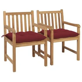 Garden chairs 2 pcs teak wood with red cushions by , Garden chairs - Ref: Foro24-3062754, Price: 301,53 €, Discount: %