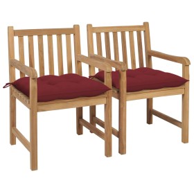 Sillas de jardín 2 uds madera de teca con cojines rojo tinto de , Sillas de jardín - Ref: Foro24-3062754, Precio: 314,58 €, D...