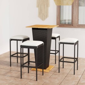 Set de muebles de bar de jardín 5 pzas y cojines ratán PE negro de , Conjuntos de jardín - Ref: Foro24-3064850, Precio: 266,0...