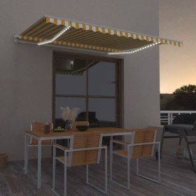 Toldo retráctil manual con LED amarillo y blanco 400x300 cm de , Toldos - Ref: Foro24-3068903, Precio: 344,66 €, Descuento: %