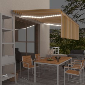 Manuell ausfahrbare Markise mit Rollo und gelb-weißer LED 4x3 m von , Markisen - Ref: Foro24-3069423, Preis: 335,16 €, Rabatt: %