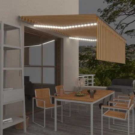Manual retractable awning with blind and yellow white LED 4x3 m by , Awnings - Ref: Foro24-3069423, Price: 381,98 €, Discount: %
