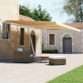 Toldo de pie retráctil manual amarillo y blanco 600x300 cm de , Toldos - Ref: Foro24-3069598, Precio: 631,15 €, Descuento: %