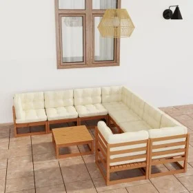 Garden furniture set 9 pcs honey brown pine wood cushions by , Garden sets - Ref: Foro24-3077032, Price: 965,25 €, Discount: %