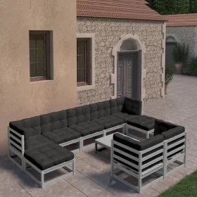 10-piece garden furniture set with gray pine wood cushions by , Garden sets - Ref: Foro24-3077161, Price: 776,23 €, Discount: %