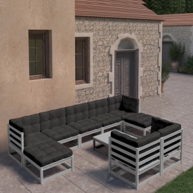 10-teiliges Gartenmöbel-Set mit Kissen aus grauem Kiefernholz von , Gartensets - Ref: Foro24-3077161, Preis: 785,02 €, Rabatt: %