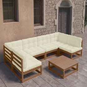 Garden furniture set 7 pcs honey brown pine wood cushions by , Garden sets - Ref: Foro24-3077182, Price: 696,51 €, Discount: %