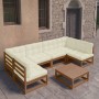 Gartenmöbel-Set 7-tlg. Kissen aus honigbraunem Kiefernholz von , Gartensets - Ref: Foro24-3077182, Preis: 696,51 €, Rabatt: %