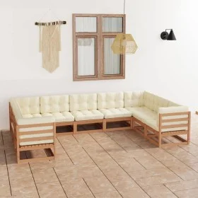 Garden furniture set 9 pcs honey brown pine wood cushions by , Garden sets - Ref: Foro24-3077317, Price: 999,39 €, Discount: %