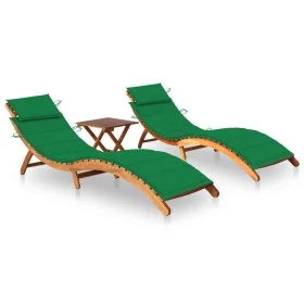 Sun loungers with table and cushions 2 pcs solid acacia wood by , Loungers - Ref: Foro24-3077381, Price: 350,77 €, Discount: %