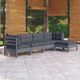 Juego de muebles de jardín 5 pzas y cojines madera pino gris de , Conjuntos de jardín - Ref: Foro24-3096360, Precio: 404,02 €...