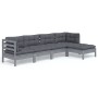 5-teiliges Gartenmöbel-Set und Kissen aus grauem Kiefernholz von , Gartensets - Ref: Foro24-3096360, Preis: 392,42 €, Rabatt: %