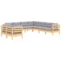 Garden furniture set 9 pieces and cushions solid pine wood by , Garden sets - Ref: Foro24-3096898, Price: 733,37 €, Discount: %