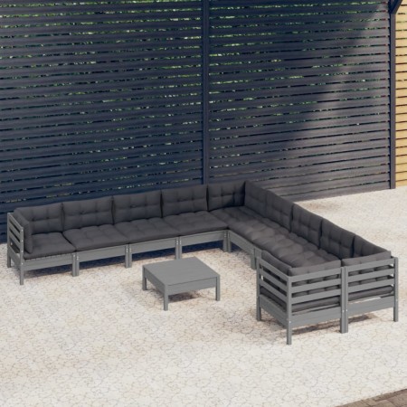 Garden furniture 11 pieces and gray pine wood cushions by , Garden sets - Ref: Foro24-3097015, Price: 909,69 €, Discount: %