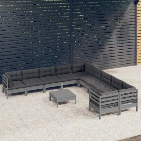 Muebles de jardín 11 pzas y cojines gris madera de pino de , Conjuntos de jardín - Ref: Foro24-3097015, Precio: 936,90 €, Des...