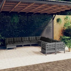Garden furniture 11 pieces and gray pine wood cushions by , Garden sets - Ref: Foro24-3097057, Price: 937,02 €, Discount: %