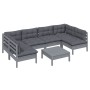 Garden furniture 7 pieces and gray cushions solid pine wood by , Garden sets - Ref: Foro24-3097159, Price: 565,64 €, Discount: %