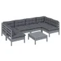 Muebles de jardín 7 pzas y cojines gris madera maciza de pino de , Conjuntos de jardín - Ref: Foro24-3097159, Precio: 591,11 ...