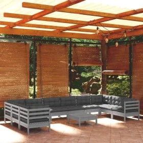 Garden furniture 11 pieces and gray pine wood cushions by , Garden sets - Ref: Foro24-3097339, Price: 937,02 €, Discount: %