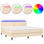 Box spring bed mattress and LED lights cream fabric 160x200 cm by , Beds and slatted bases - Ref: Foro24-3133090, Price: 505,...
