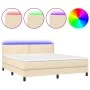 Box spring bed mattress and LED lights cream fabric 160x200 cm by , Beds and slatted bases - Ref: Foro24-3133090, Price: 496,...