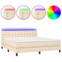 Box spring bed mattress and LED lights cream fabric 160x200 cm by , Beds and slatted bases - Ref: Foro24-3133490, Price: 517,...