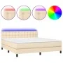 Box spring bed mattress and LED lights cream fabric 160x200 cm by , Beds and slatted bases - Ref: Foro24-3133490, Price: 506,...