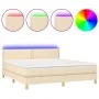 Box spring bed with mattress and LED cream fabric 180x200 cm by , Beds and slatted bases - Ref: Foro24-3133658, Price: 551,75...