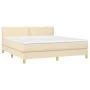 Box spring bed with mattress and LED cream fabric 180x200 cm by , Beds and slatted bases - Ref: Foro24-3133658, Price: 551,75...
