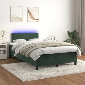 Box spring bed with mattress and LED dark green velvet 120x200cm by , Beds and slatted bases - Ref: Foro24-3134276, Price: 38...