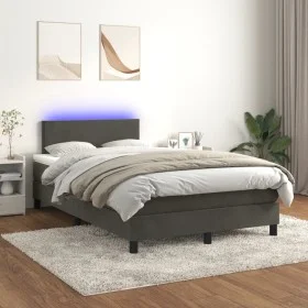 Box spring bed with mattress and LED dark gray velvet 120x200 cm by , Beds and slatted bases - Ref: Foro24-3134274, Price: 35...
