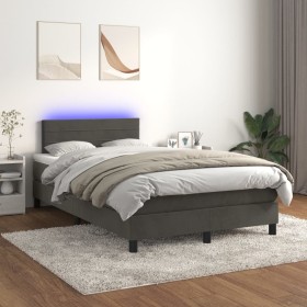 Cama box spring colchón y LED terciopelo gris oscuro 120x200 cm