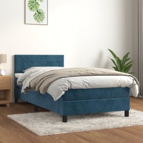 Cama box spring con colchón terciopelo azul oscuro 100x200 cm