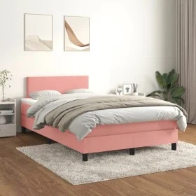Box spring bed with pink velvet mattress 120x200 cm by , Beds and slatted bases - Ref: Foro24-3141178, Price: 355,04 €, Disco...