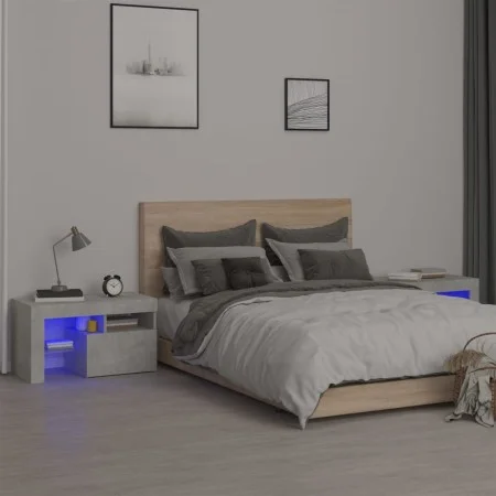 Bedside tables with LED lights 2 pcs concrete gray 70x36.5x40cm by , Nightstands - Ref: Foro24-3152773, Price: 93,27 €, Disco...