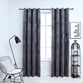 Cortinas opacas anillas 2 uds terciopelo antracita 140x225 cm