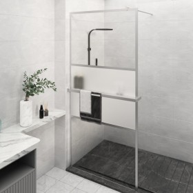 Mampara ducha con estante vidrio ESG aluminio cromado 90x195 cm