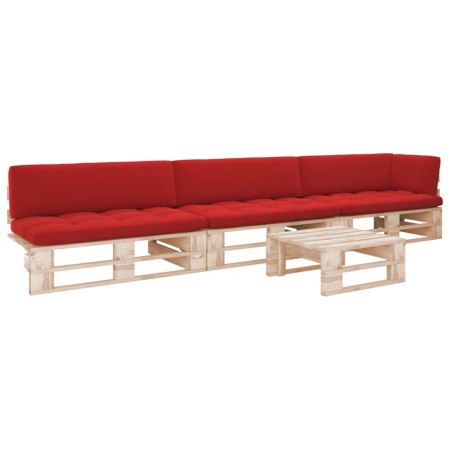 4-piece pallet furniture and impregnated pine wood cushions by , Garden sets - Ref: Foro24-3066751, Price: 416,26 €, Discount: %