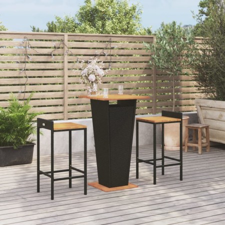 Bar table and garden stools 3 pieces acacia wood PE rattan black by , Garden sets - Ref: Foro24-3187722, Price: 248,72 €, Dis...