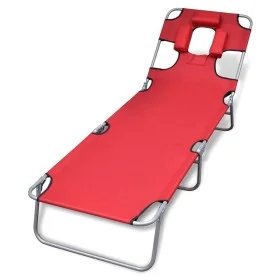 Tumbona plegable de acero con cojín de cabeza acero roja de , Tumbonas - Ref: Foro24-41483, Precio: 64,92 €, Descuento: %
