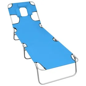 Folding lounger with head cushion turquoise blue steel by , Loungers - Ref: Foro24-310332, Price: 64,92 €, Discount: %