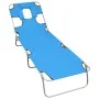 Folding lounger with head cushion turquoise blue steel by , Loungers - Ref: Foro24-310332, Price: 64,92 €, Discount: %
