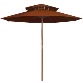Two-story terracotta wooden pole parasol 270 cm by , Umbrellas - Ref: Foro24-313765, Price: 96,00 €, Discount: %
