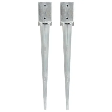 Ground spikes 2 units silver galvanized steel 9x9x75 cm by , Spikes for anchoring in the ground - Ref: Foro24-145413, Price: ...